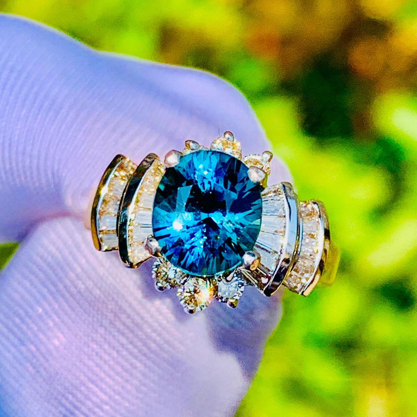 Teal Sapphire Engagement Ring – 14K White & Rose Gold with Natural Diamonds
