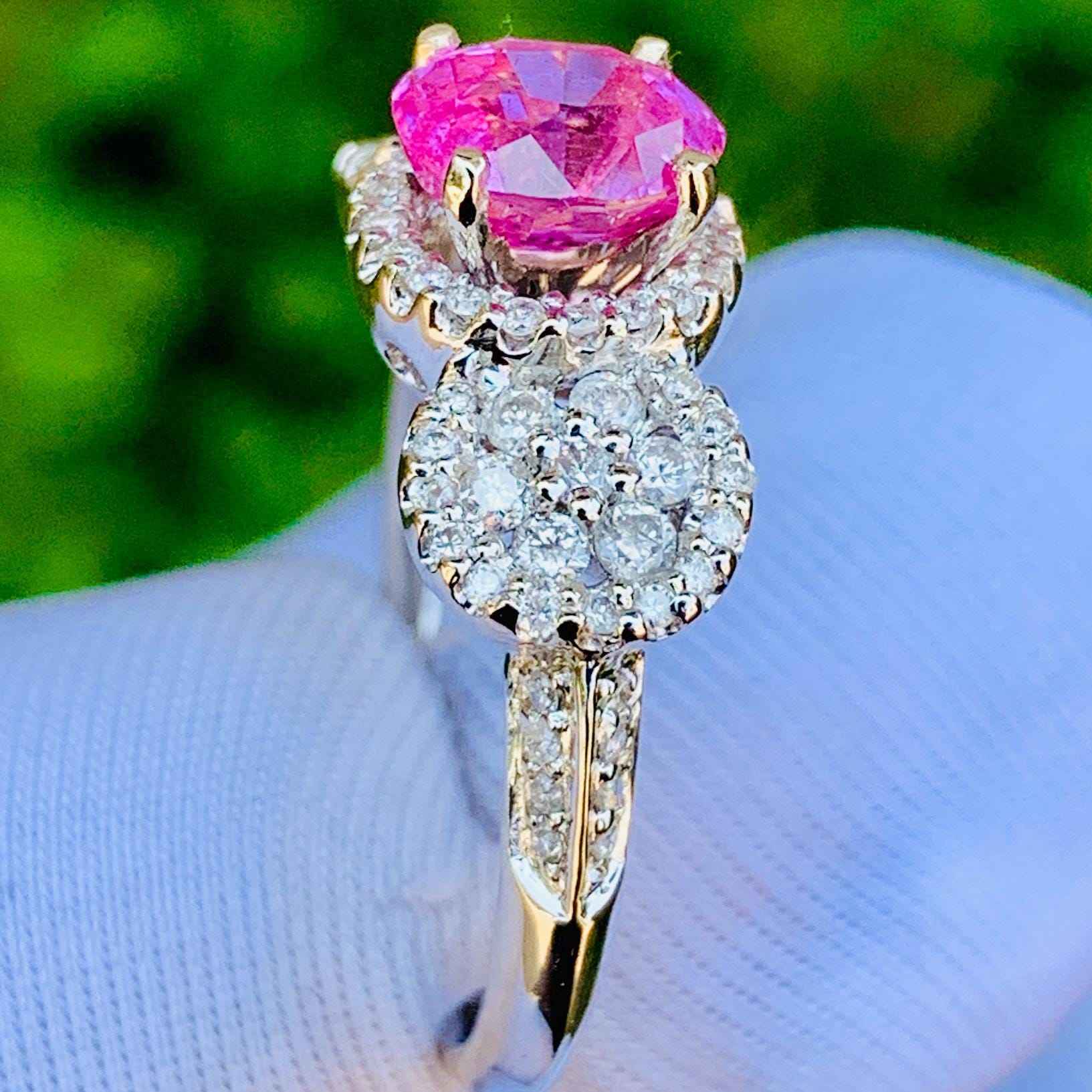 2.20ct Padparadscha Sapphire Ring – 14K White Gold & Natural Diamonds