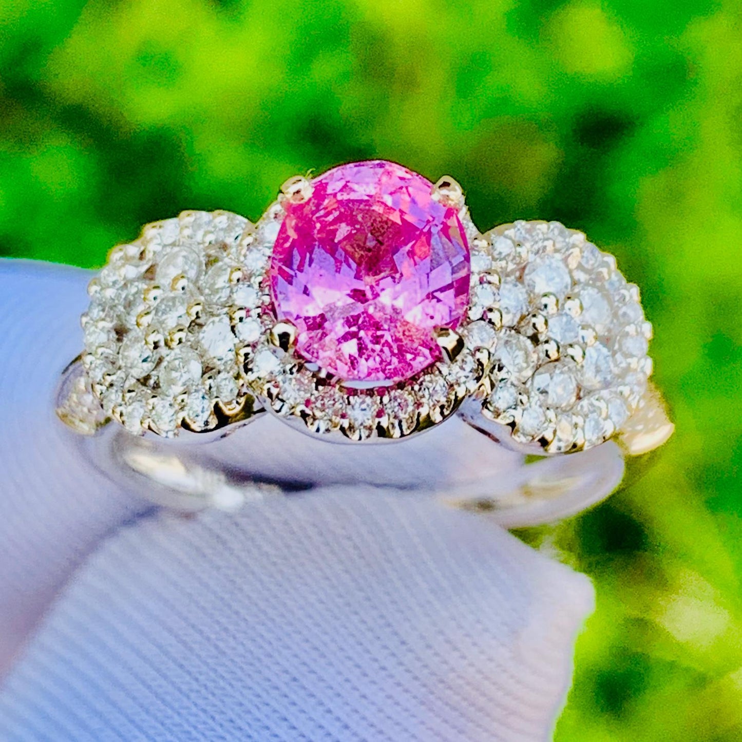 2.20ct Padparadscha Sapphire Ring – 14K White Gold & Natural Diamonds