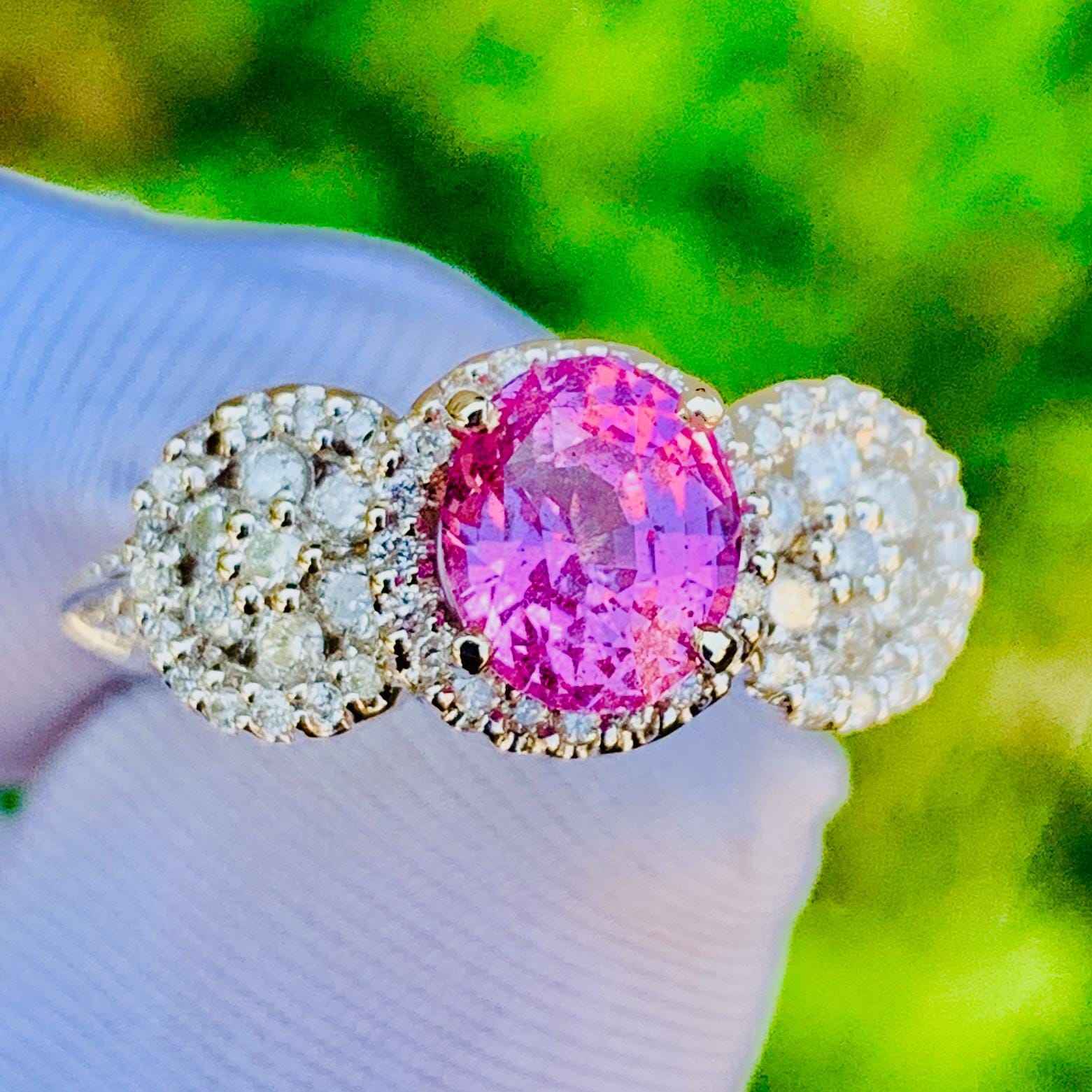 2.20ct Padparadscha Sapphire Ring – 14K White Gold & Natural Diamonds