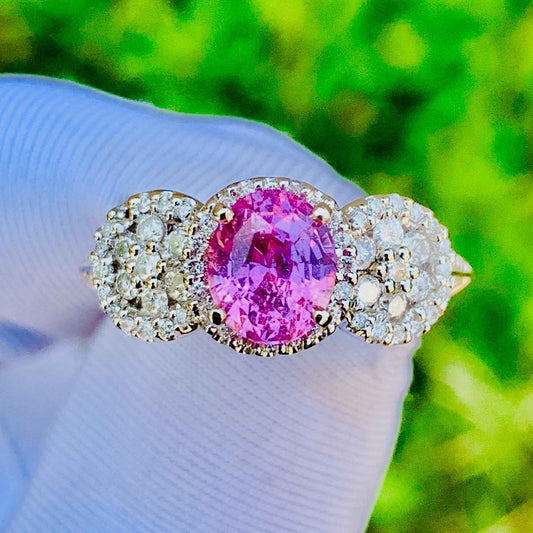 2.20ct Padparadscha Sapphire Ring – 14K White Gold & Natural Diamonds