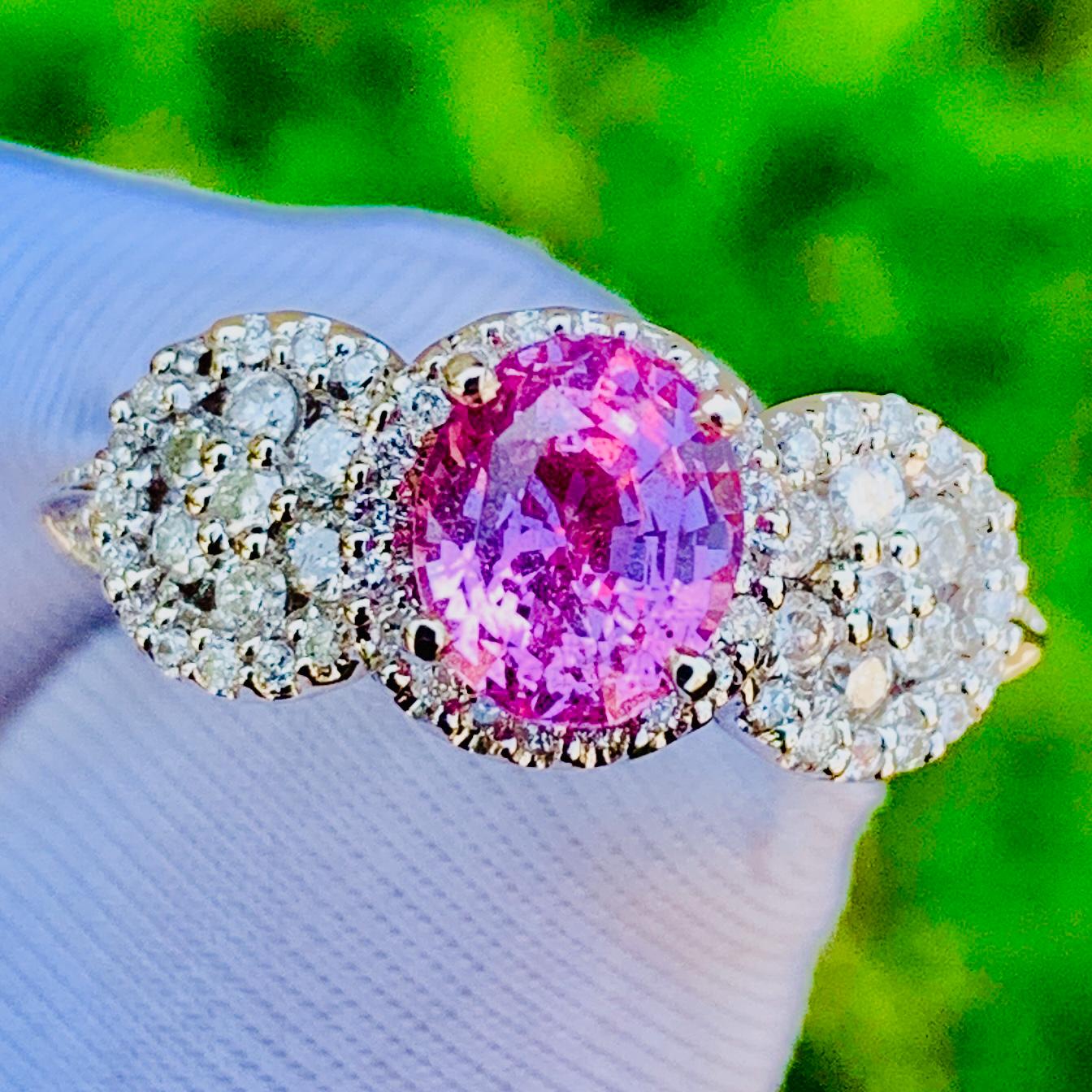 2.20ct Padparadscha Sapphire Ring – 14K White Gold & Natural Diamonds