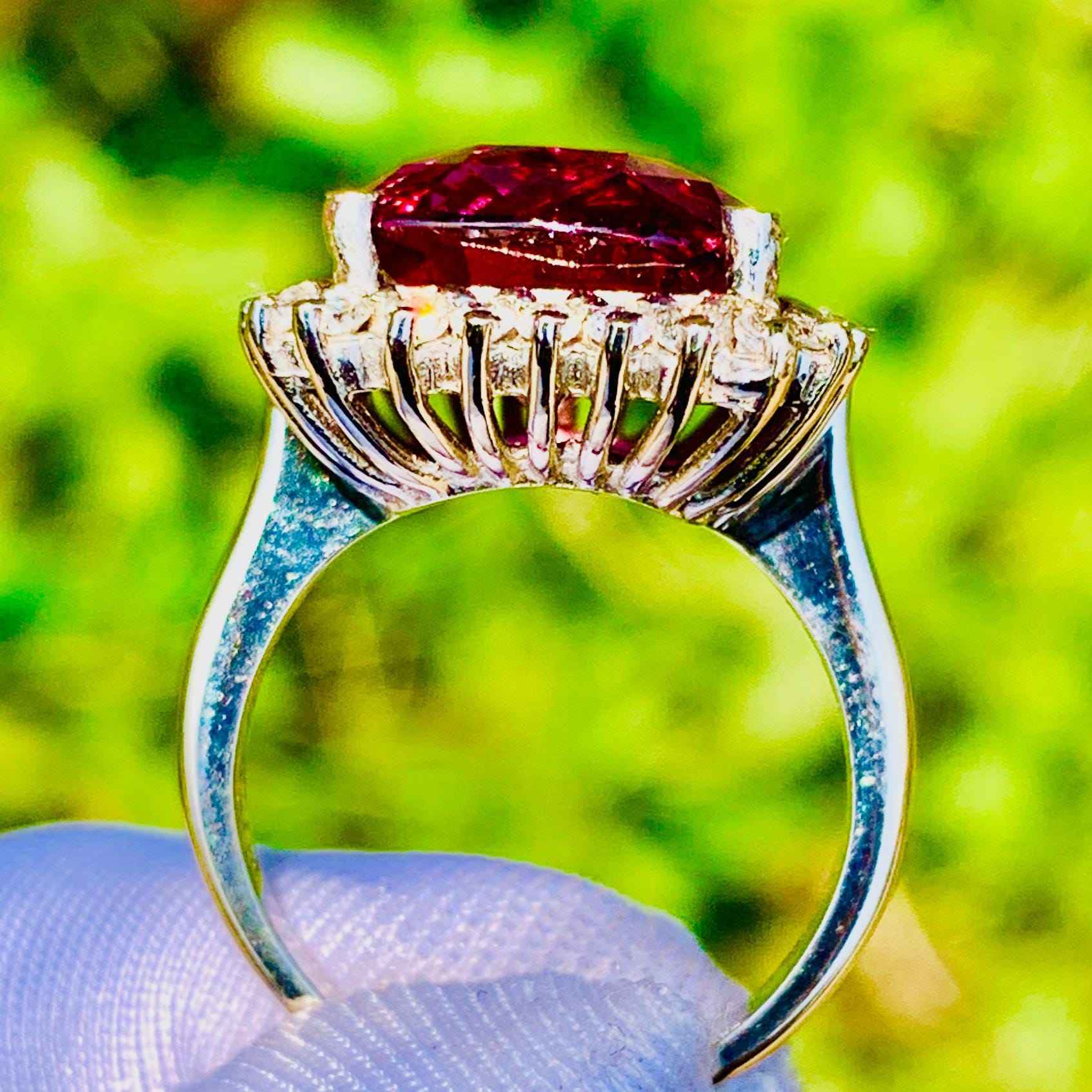 11.92ct Pink Tourmaline Ring – White Gold & Natural Diamonds