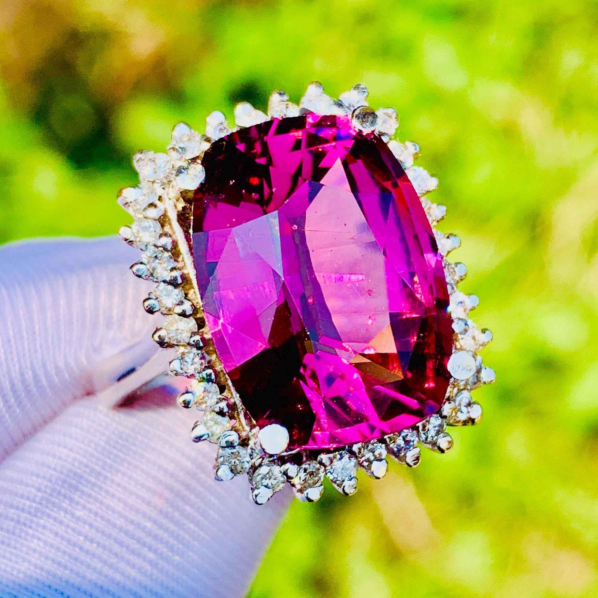 11.92ct Pink Tourmaline Ring – White Gold & Natural Diamonds