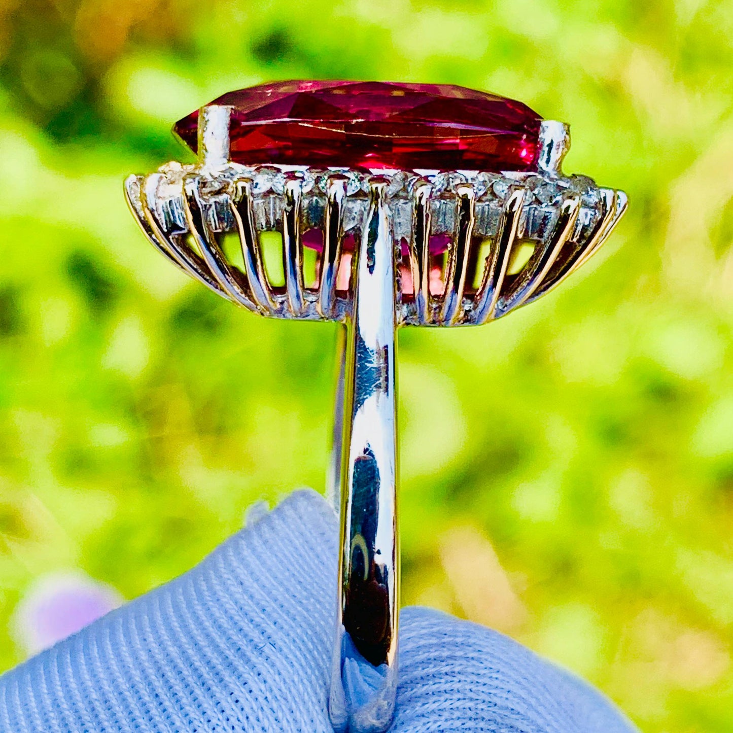 11.92ct Pink Tourmaline Ring – White Gold & Natural Diamonds