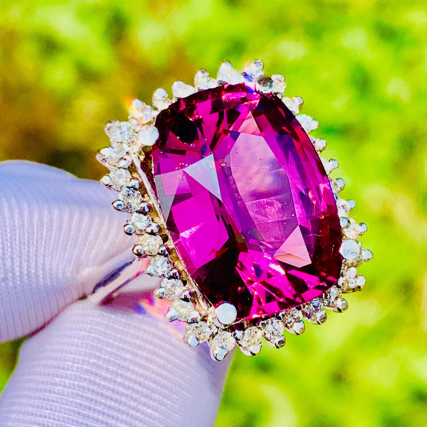 11.92ct Pink Tourmaline Ring – White Gold & Natural Diamonds