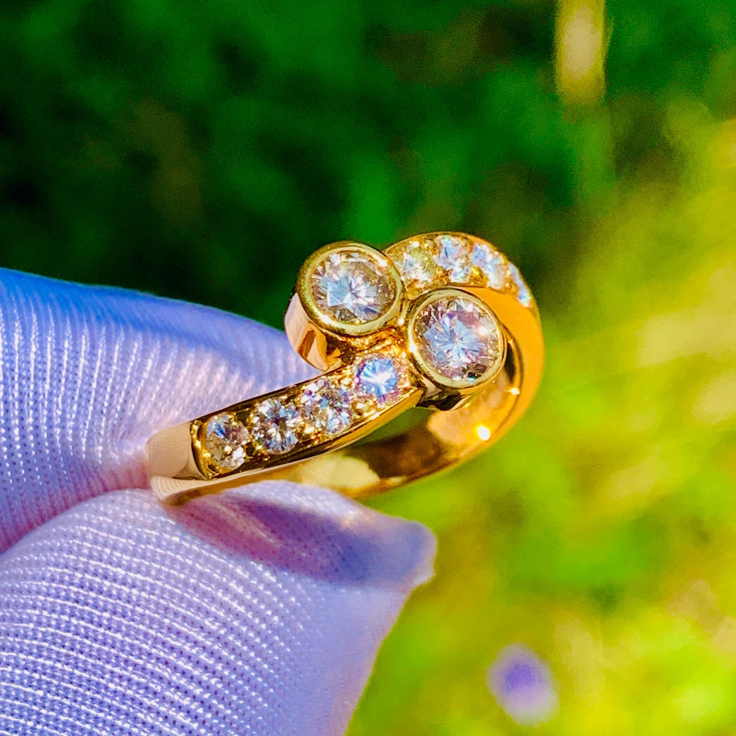 Natural 2 Stone Diamond Ring – 18K Yellow Gold