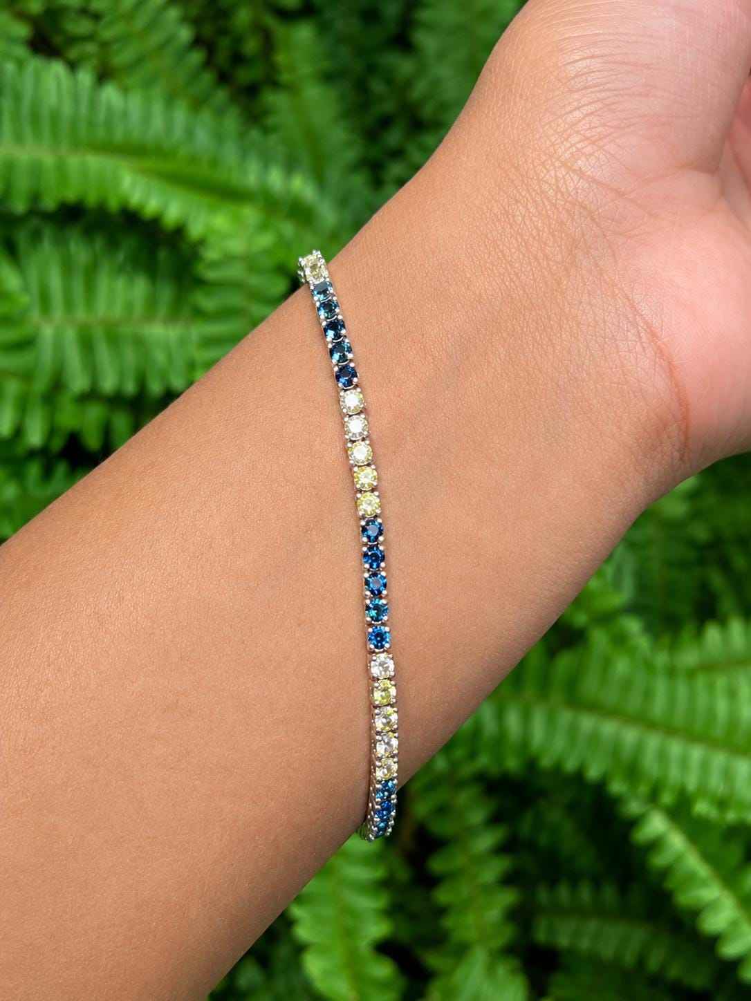 Blue & Yellow Sapphire Tennis Bracelet – Sterling Silver