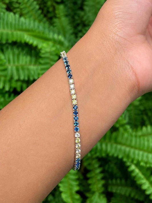 Blue & Yellow Sapphire Tennis Bracelet – Sterling Silver