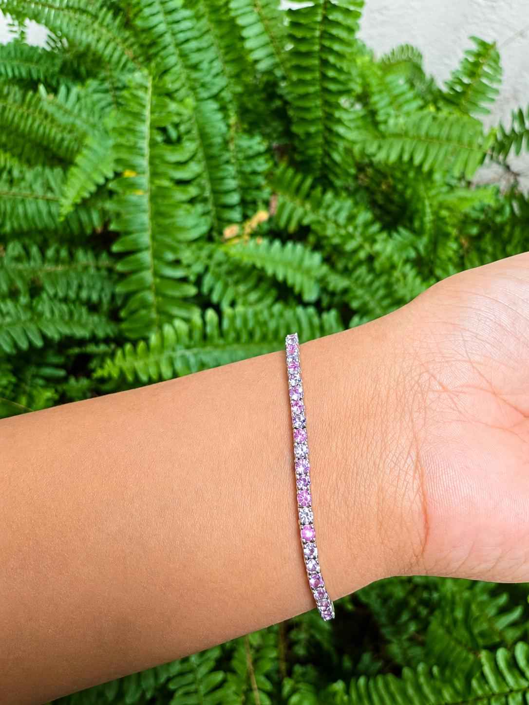 Pink Lavender Pastel Sapphire Tennis Bracelet – Sterling Silver