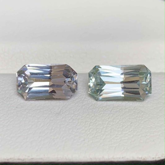 Natural Emerald Cut Sapphire Pair  3.74ct Mixed Match Gemstones for Jewelry