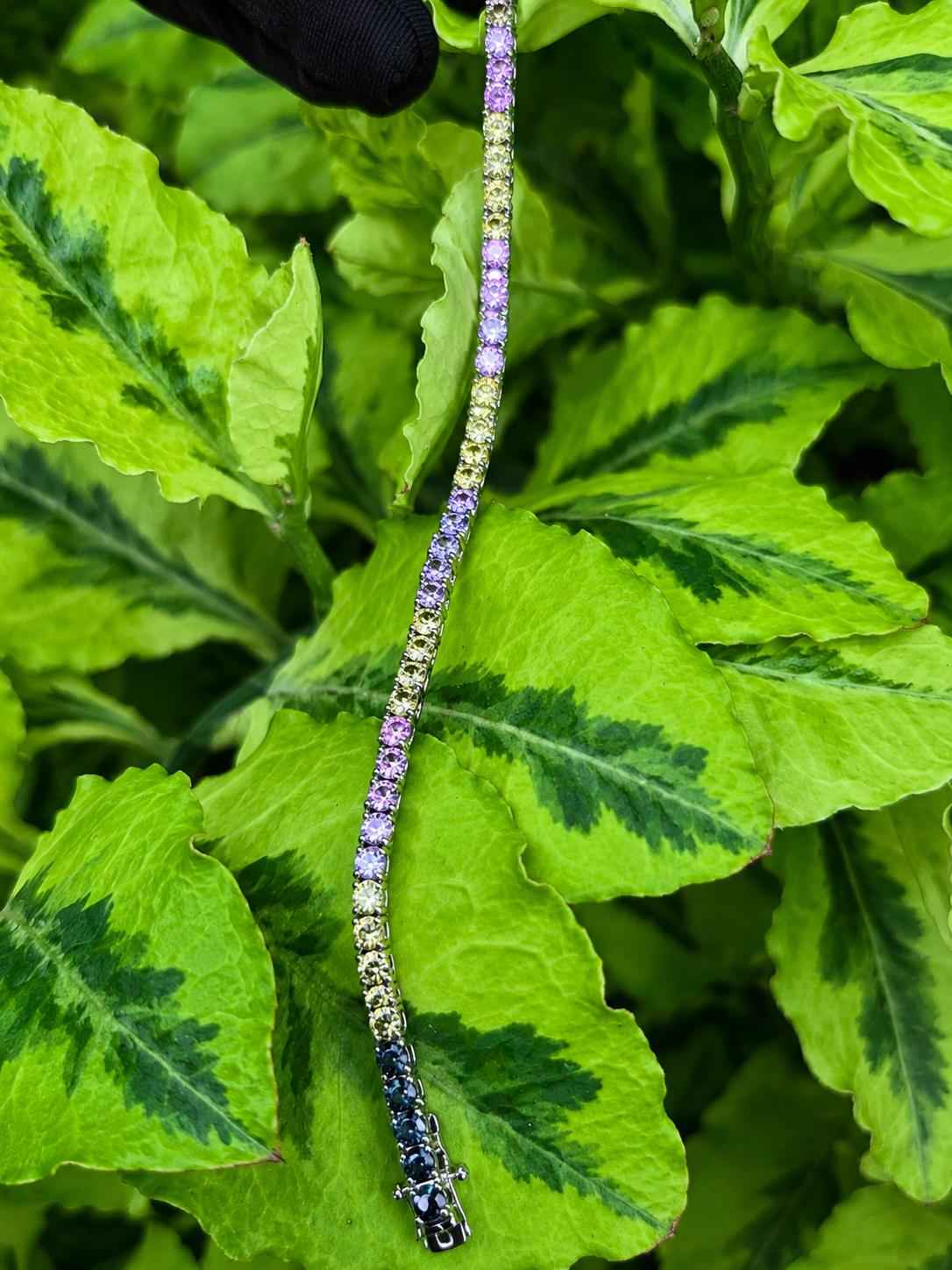 Multi Color Sapphire Tennis Bracelet – Sterling Silver
