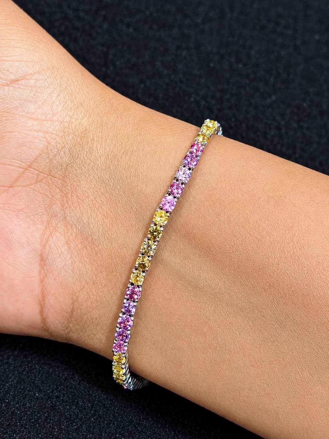 Multi Color Sapphire Tennis Bracelet – Sterling Silver