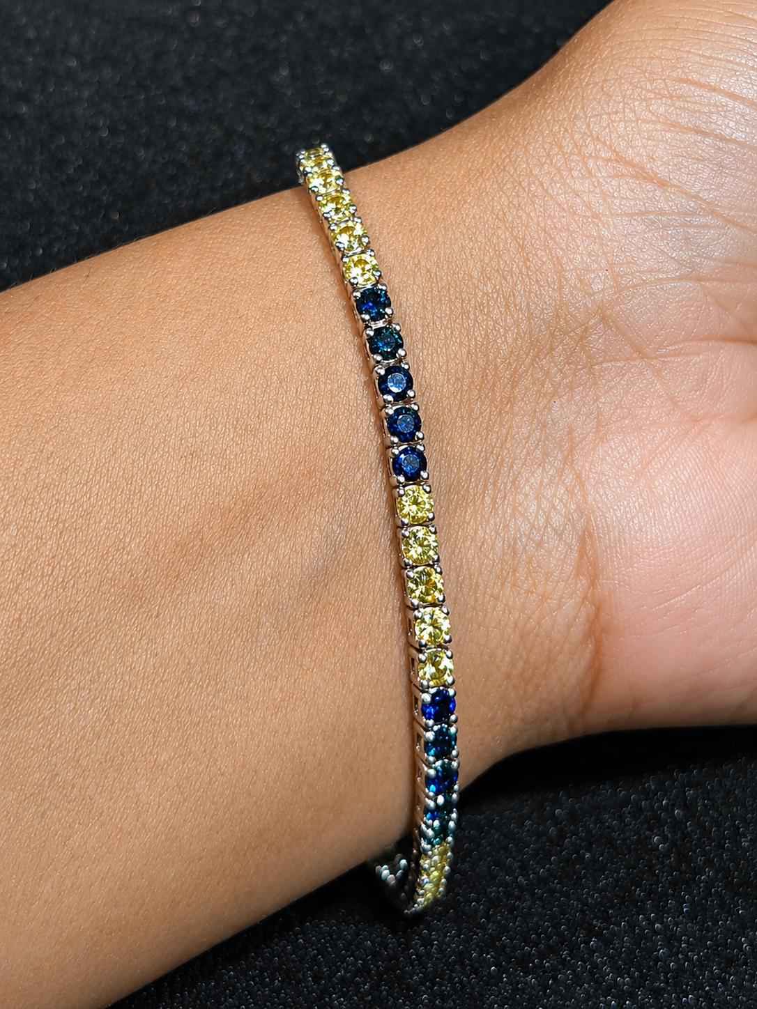 Blue & Yellow Sapphire Tennis Bracelet – Sterling Silver