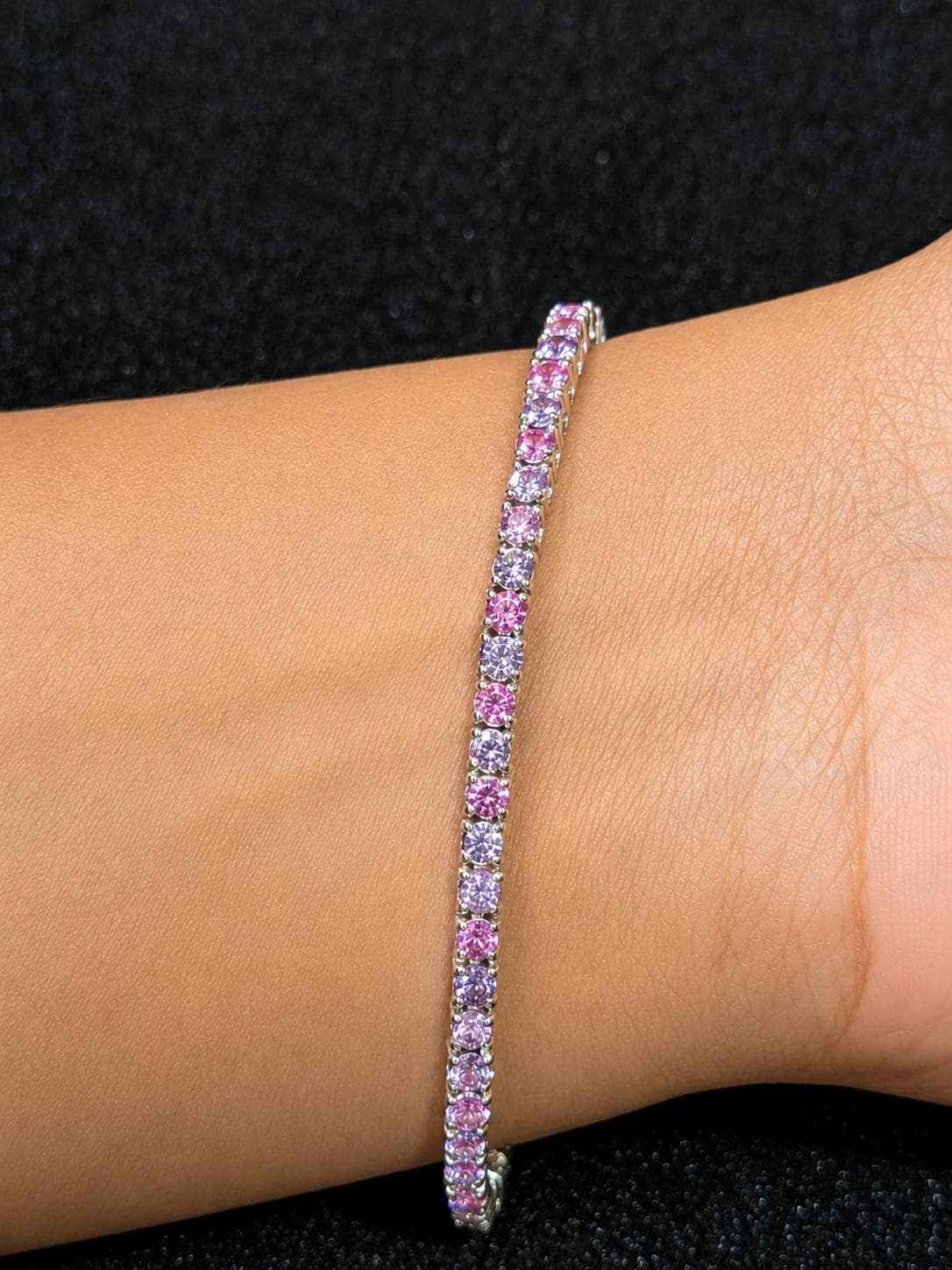 Pink Lavender Pastel Sapphire Tennis Bracelet – Sterling Silver