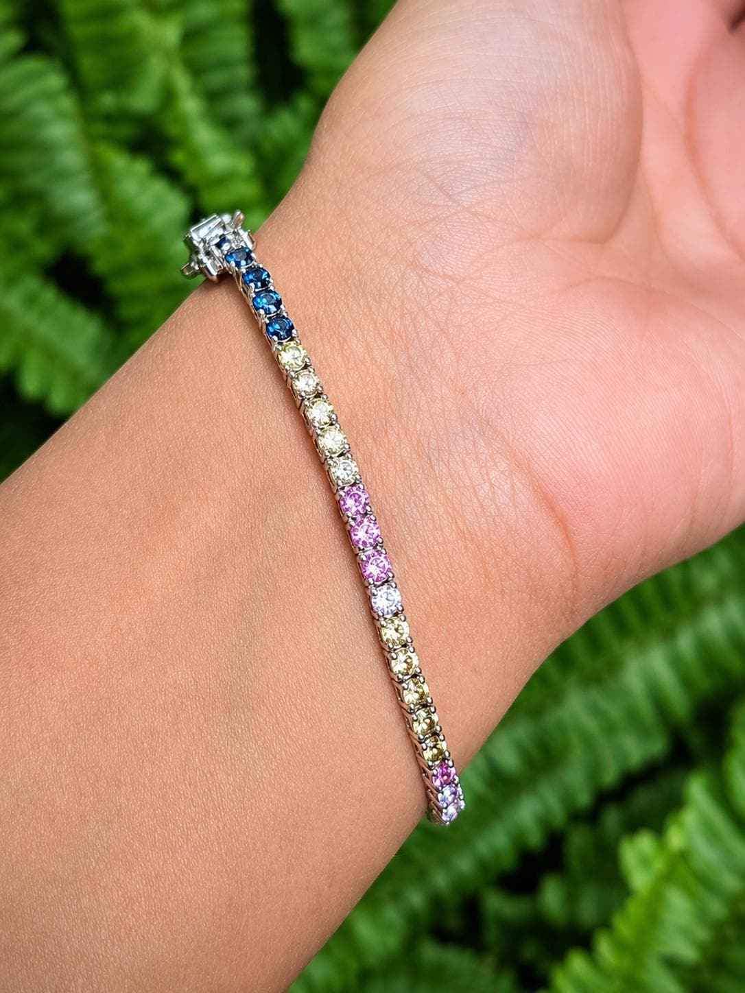 Multi Color Sapphire Tennis Bracelet – Sterling Silver