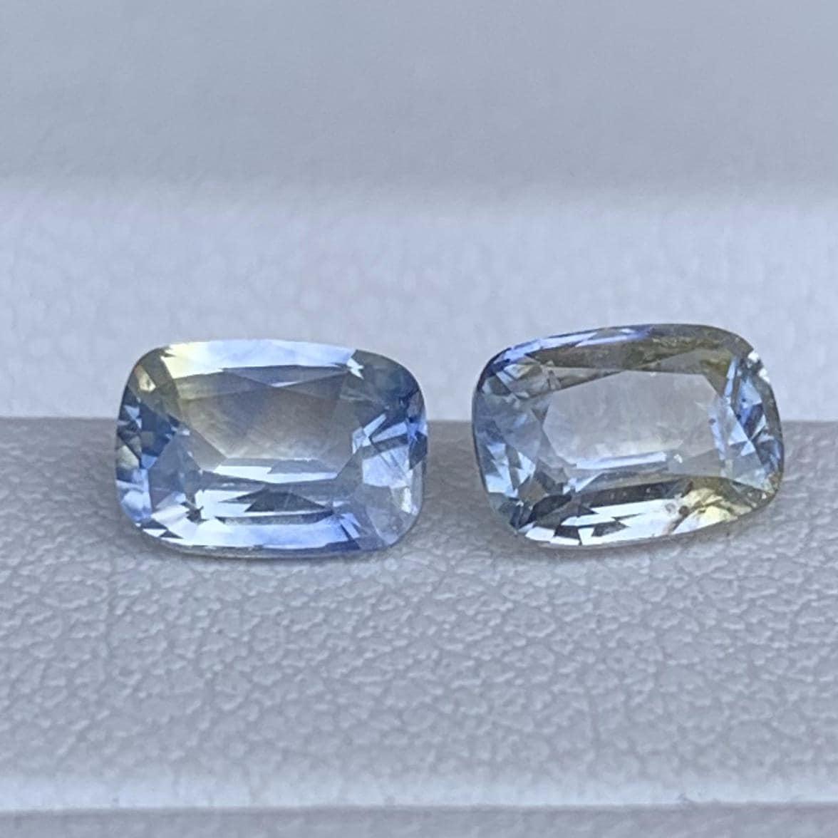 Blue, White & Yellow Bi-Color Sapphire Mismatched Pair 1.64ct Total  Natural Cushion Cut Gemstones
