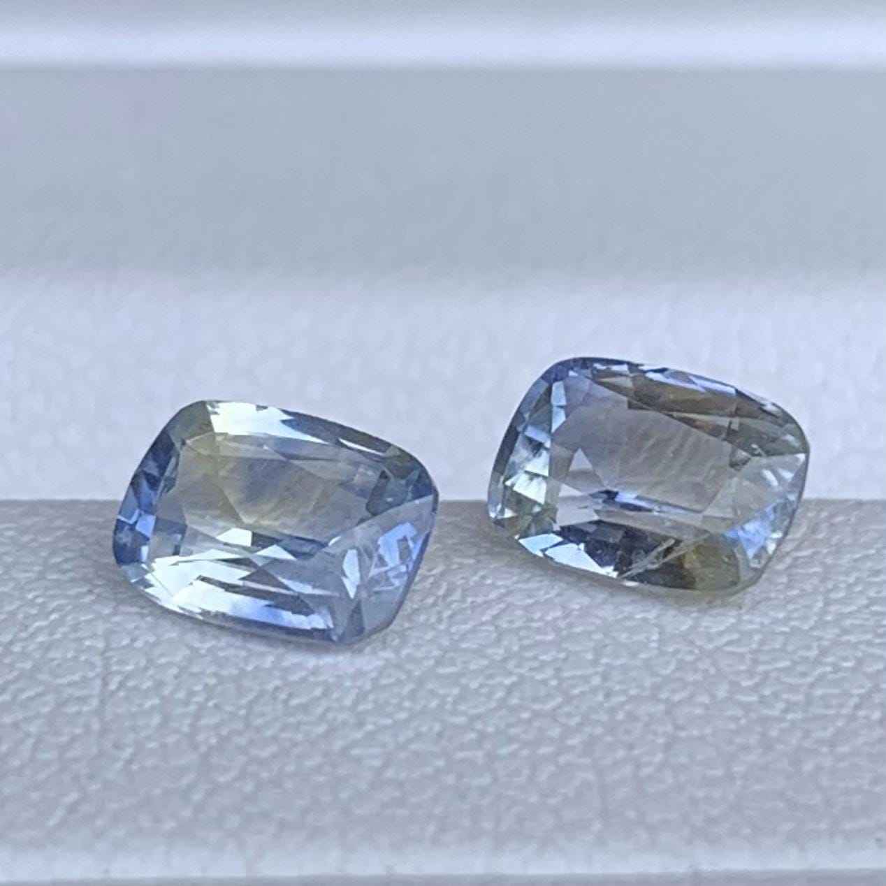 Blue, White & Yellow Bi-Color Sapphire Mismatched Pair 1.64ct Total  Natural Cushion Cut Gemstones