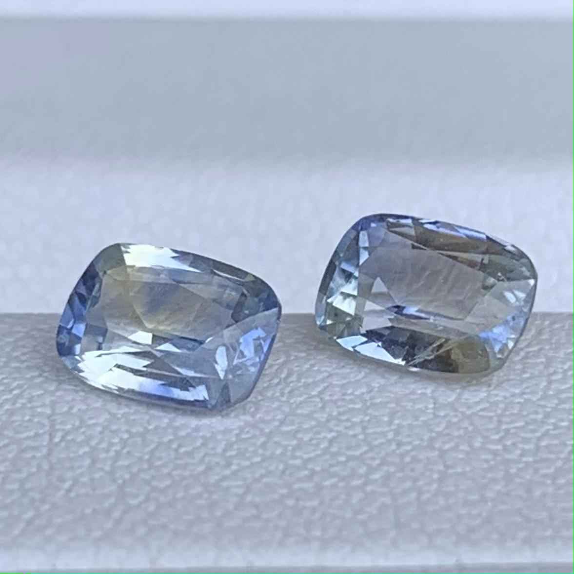 Blue, White & Yellow Bi-Color Sapphire Mismatched Pair 1.64ct Total  Natural Cushion Cut Gemstones