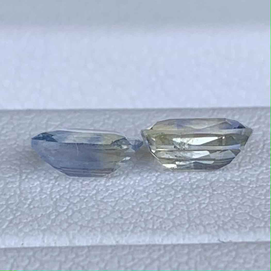 Blue, White & Yellow Bi-Color Sapphire Mismatched Pair 1.64ct Total  Natural Cushion Cut Gemstones