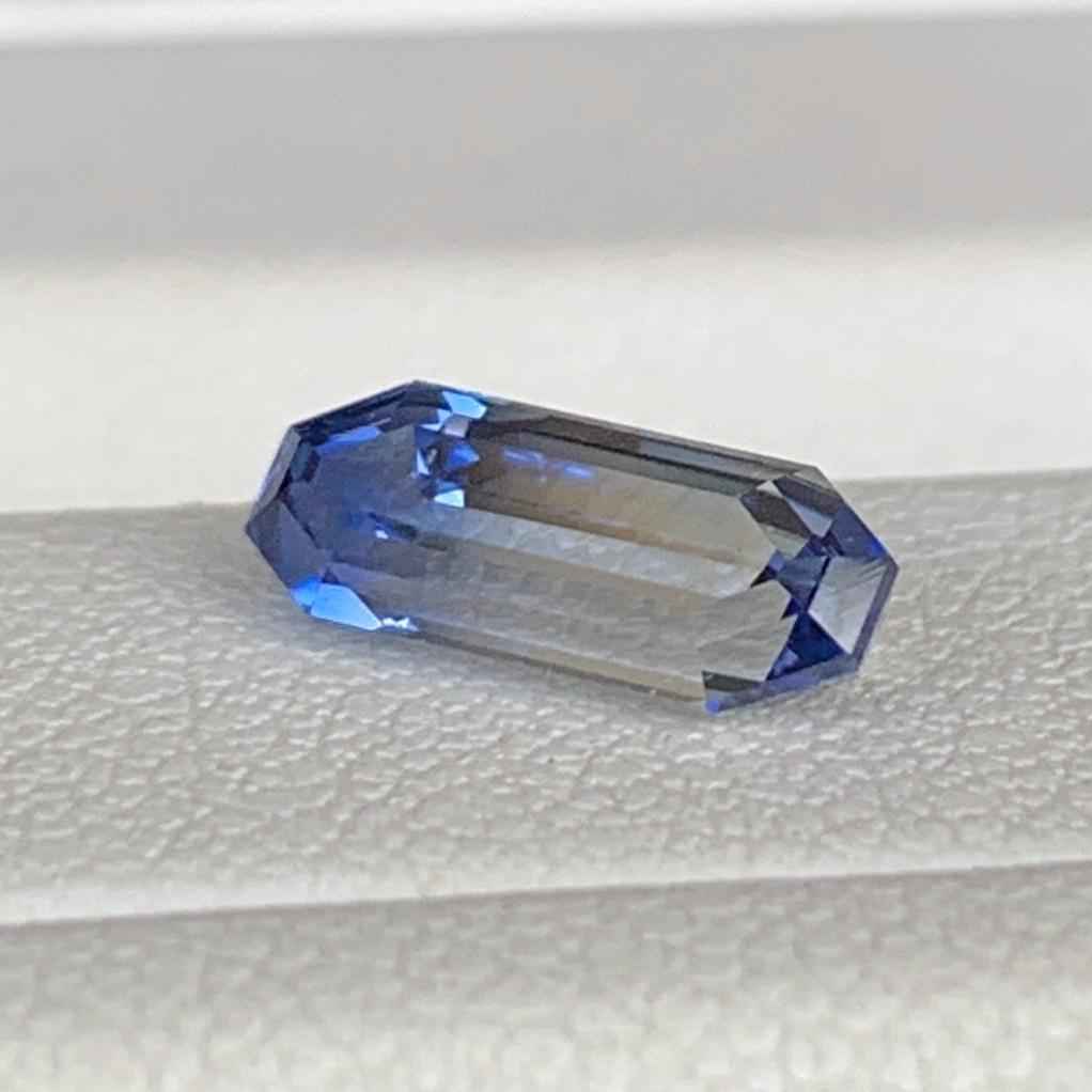 Blue & White Bi-Color Sapphire 1.54ct Unheated  Natural Long Emerald Cut Two-Tone Sapphire Gemstone