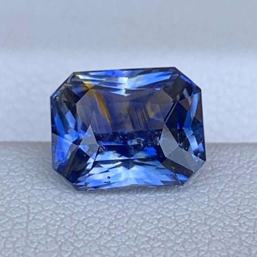 Blue Bi-Color Sapphire 3.45ct Heated  Natural Radiant Cut Two-Tone Sapphire Gemstone