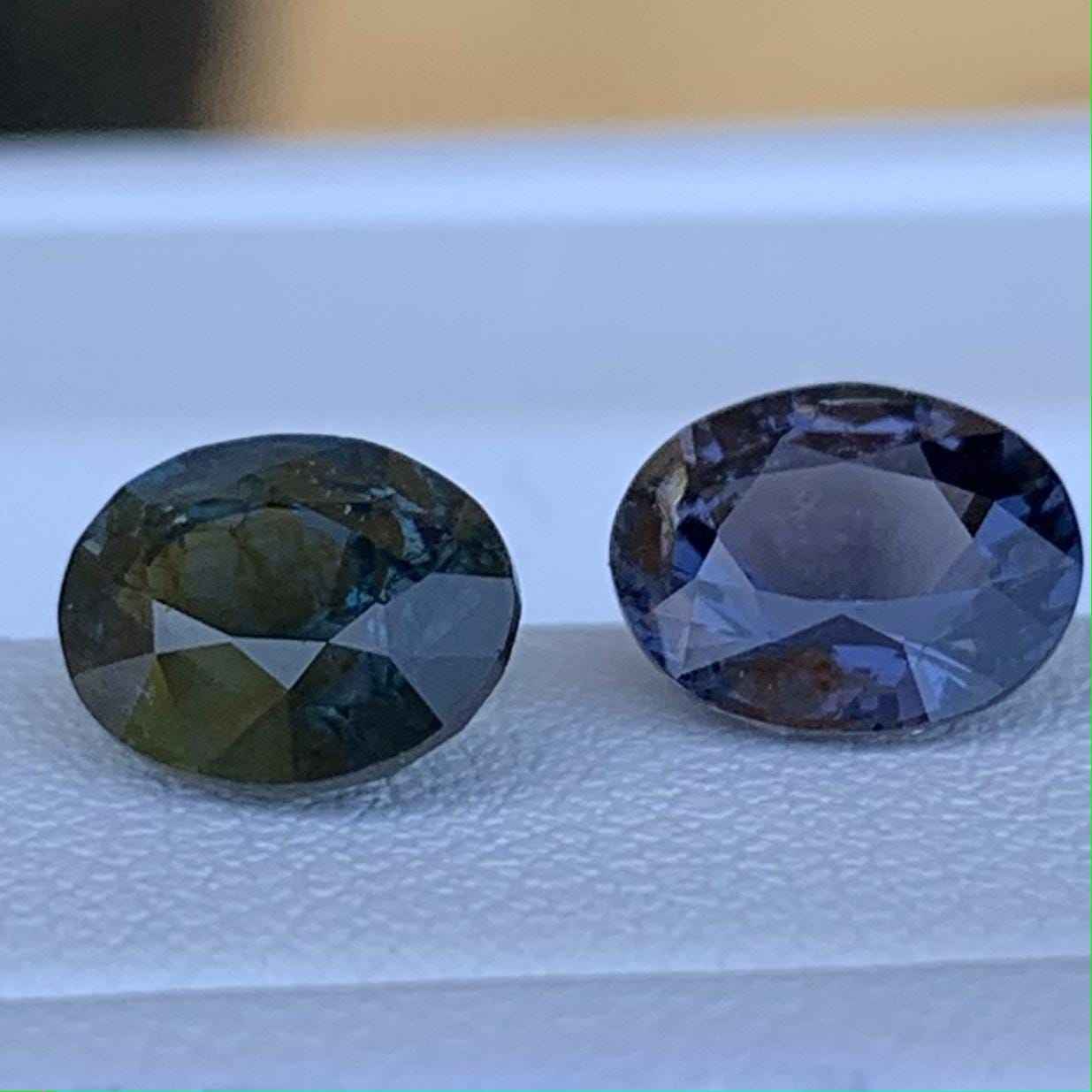Bi-Color Spinel Mismatched Pair 2.93ct Total  Natural Purple, Blue & Green Gemstones for Fine Jewelry