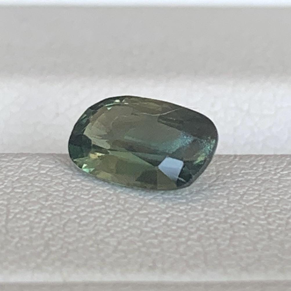 Olive Green Sapphire 1.24ct Unheated  Natural Long Cushion Cut Green Sapphire Gemstone