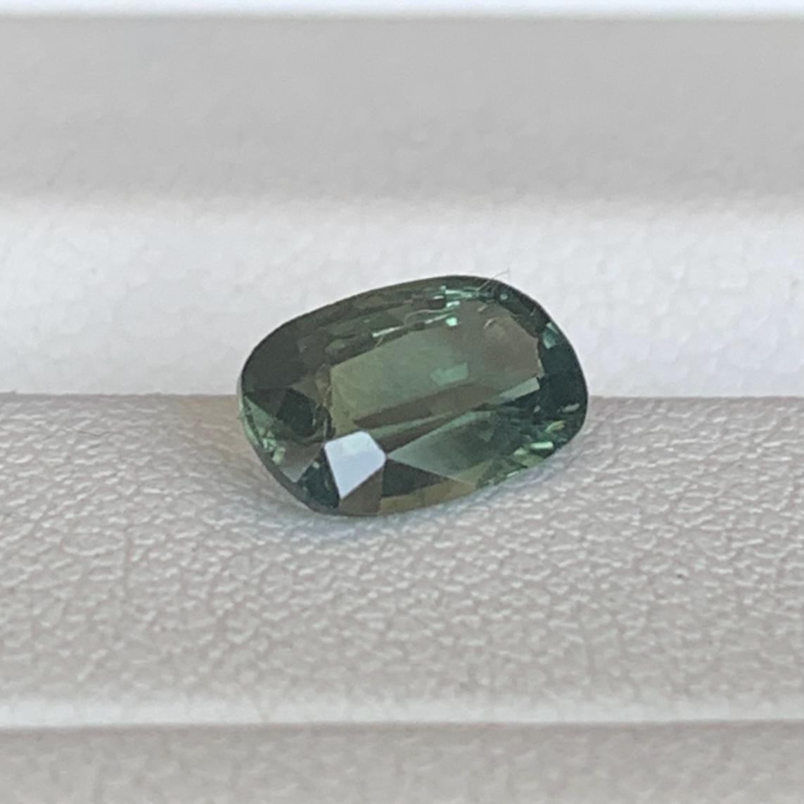 Olive Green Sapphire 1.24ct Unheated  Natural Long Cushion Cut Green Sapphire Gemstone