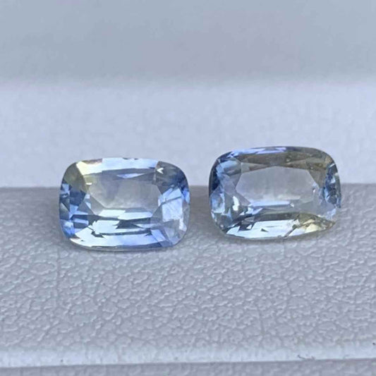 Blue, White & Yellow Bi-Color Sapphire Mismatched Pair 1.64ct Total  Natural Cushion Cut Gemstones