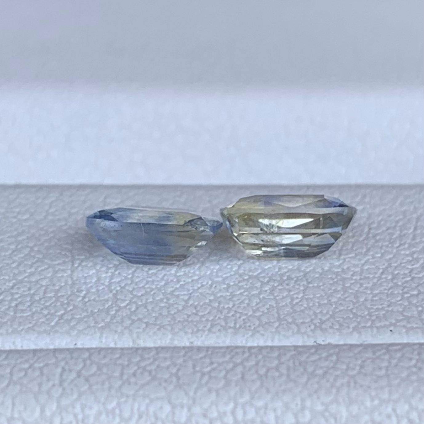 Blue, White & Yellow Bi-Color Sapphire Mismatched Pair 1.64ct Total  Natural Cushion Cut Gemstones