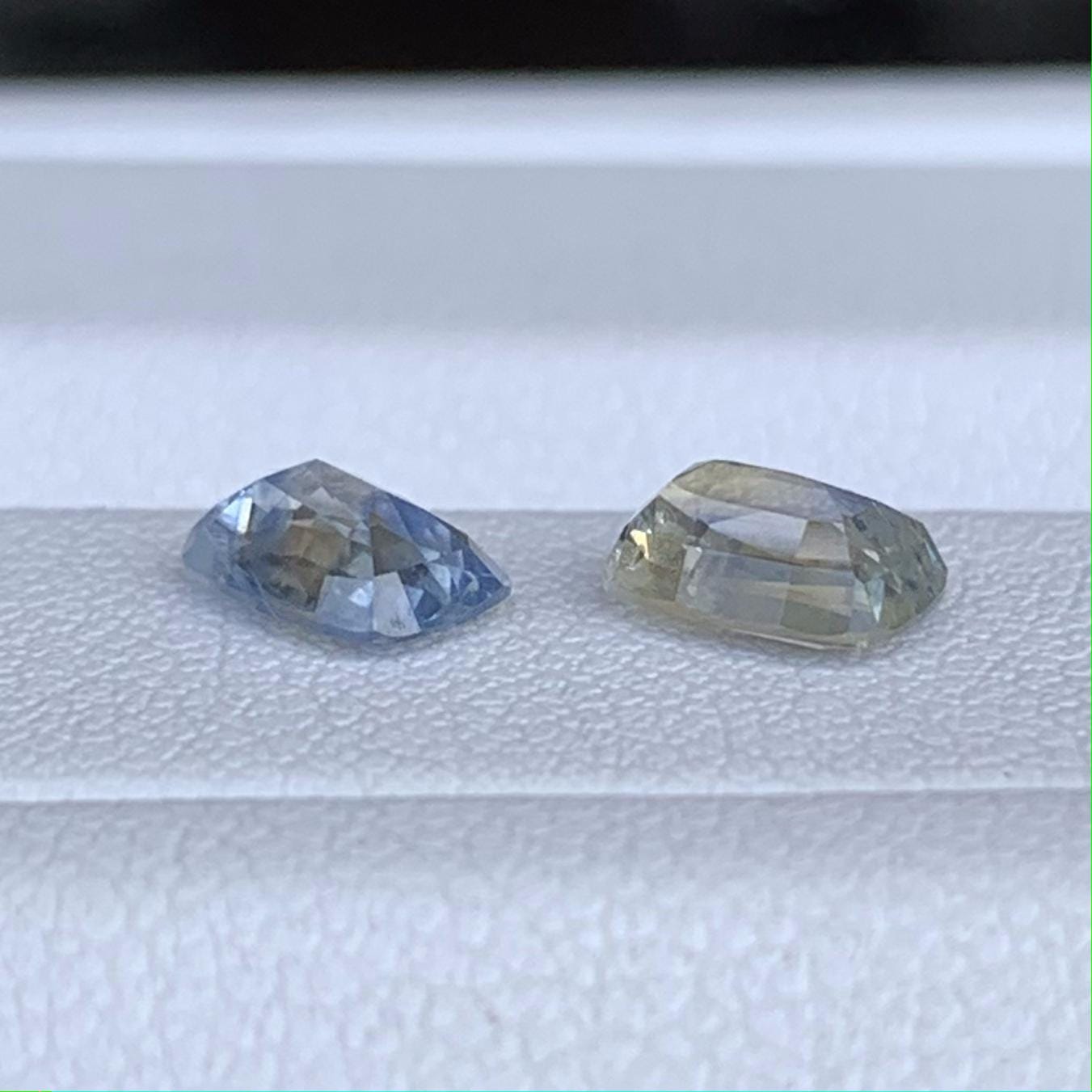 Blue, White & Yellow Bi-Color Sapphire Mismatched Pair 1.64ct Total  Natural Cushion Cut Gemstones