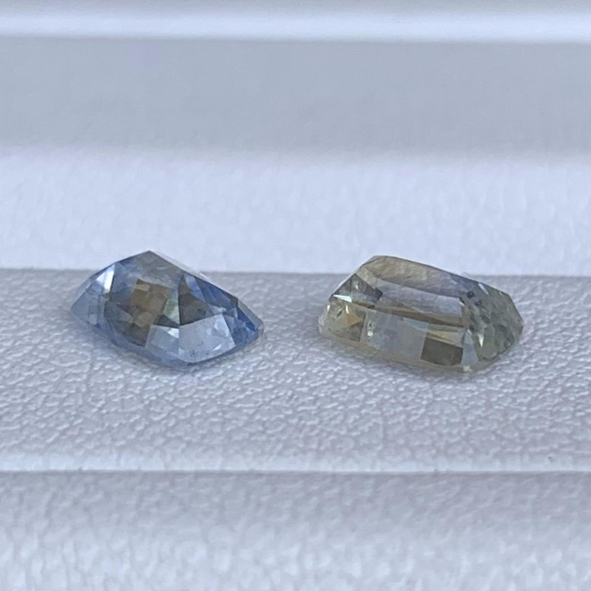 Blue, White & Yellow Bi-Color Sapphire Mismatched Pair 1.64ct Total  Natural Cushion Cut Gemstones