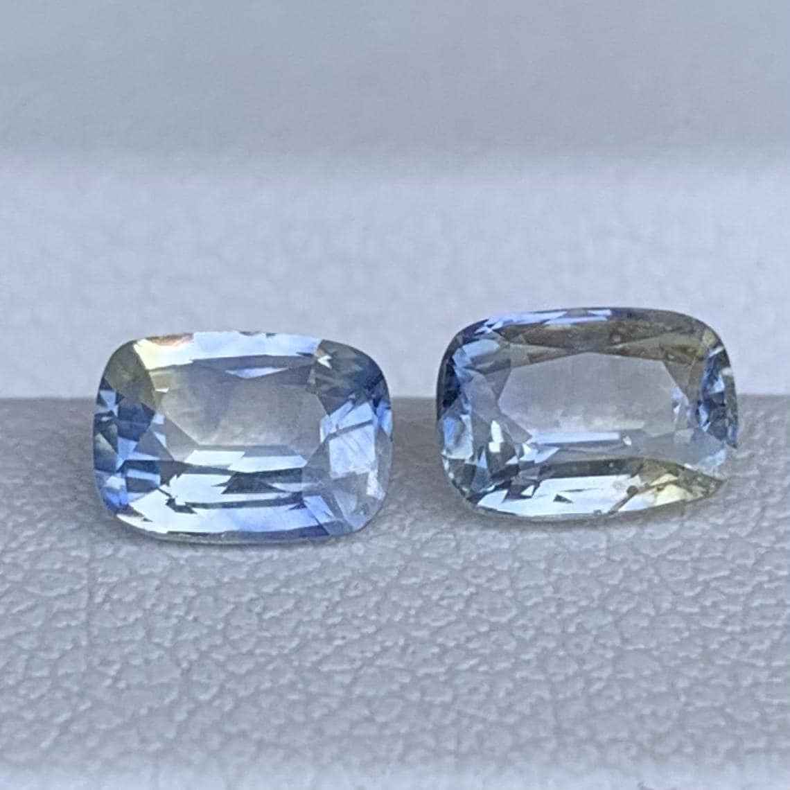 Blue, White & Yellow Bi-Color Sapphire Mismatched Pair 1.64ct Total  Natural Cushion Cut Gemstones