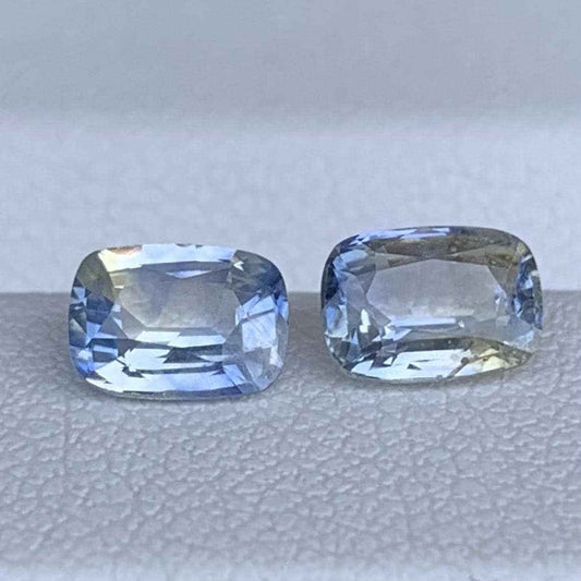 Blue, White & Yellow Bi-Color Sapphire Mismatched Pair 1.64ct Total  Natural Cushion Cut Gemstones