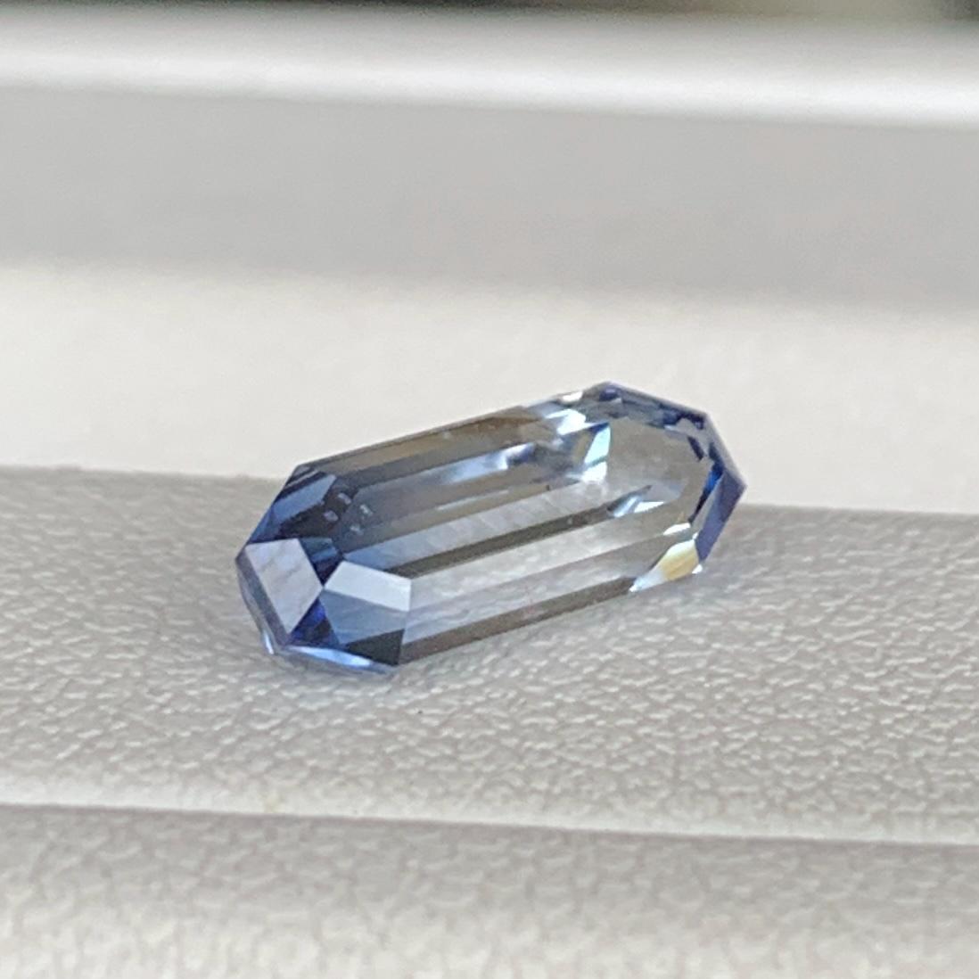 Blue & White Bi-Color Sapphire 1.54ct Unheated  Natural Long Emerald Cut Two-Tone Sapphire Gemstone