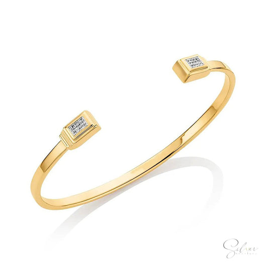 Stone Gate Bangle, Sterling Silver Bangle Bracelet - Modern Hinged Gate Bangle, Bracelets for Women - Baza Boutique 