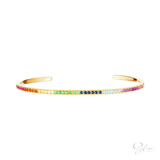 Rainbow Cuff Bangle, Rainbow Custom Metal Cuff Bracelet Hand Stamped Hammered - Baza Boutique 