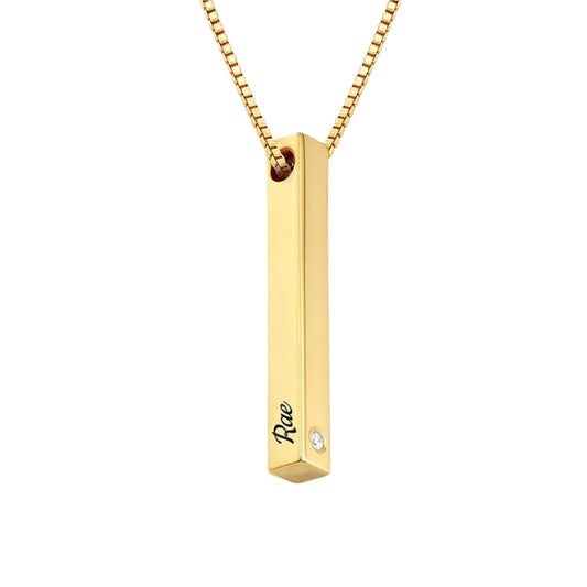 Stone Bar Necklace for Her - Dainty Silver Bar Necklace with Engraved Stone - Baza Boutique 