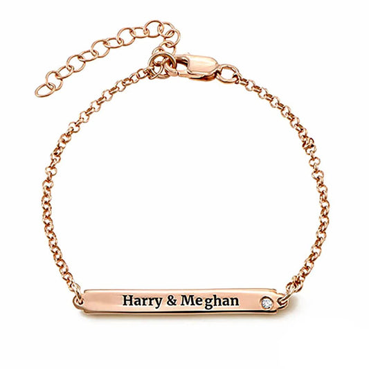 Stone Plate Bracelet for Her - Personalized 925 Silver ID Bracelet with Stone - Baza Boutique 