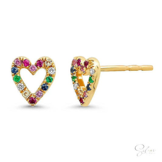 Rainbow heart studs,Sterling Silver tiny rainbow heart stud earrings,Solid Silver Rainbow Heart Earrings - Baza Boutique 