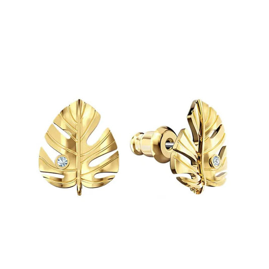Sparkling Sterling Silver Leaf Stud Earrings with CZ - Modern Handcrafted Design - Baza Boutique 