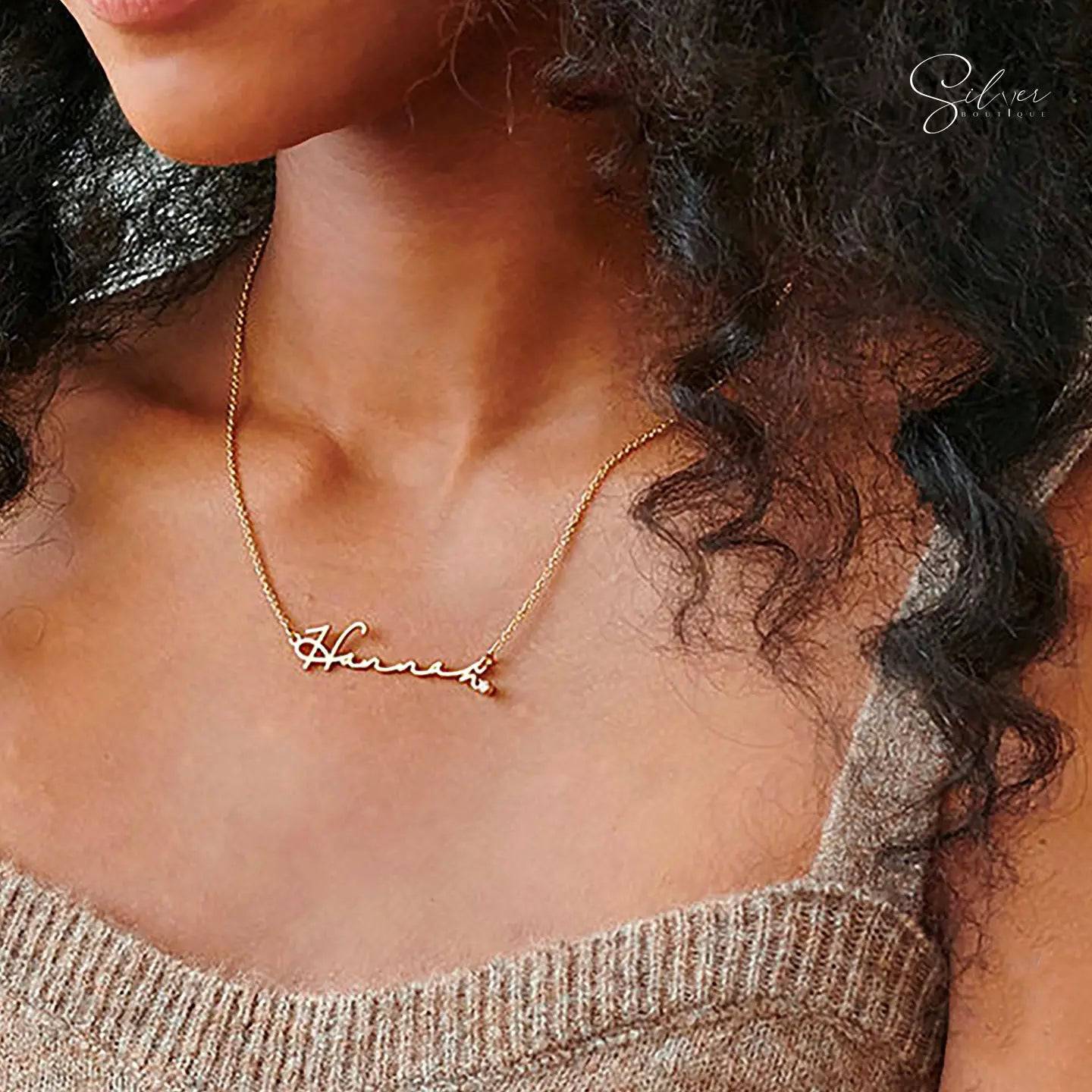 Cursive Name necklace CZ Diamond - Baza Boutique 