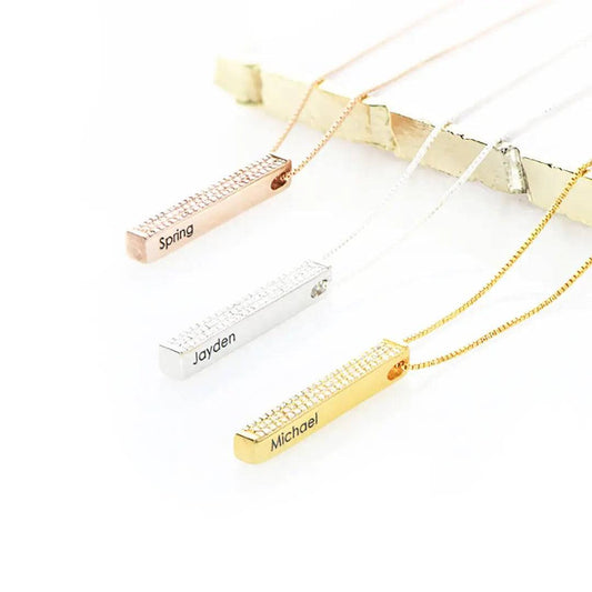 Glam bar necklace, Glam Bar Pendant Necklace Regular price, Silver Bar Necklace - Hand Hammered 14K Sterling Silver Bar - SMALL - Baza Boutique 