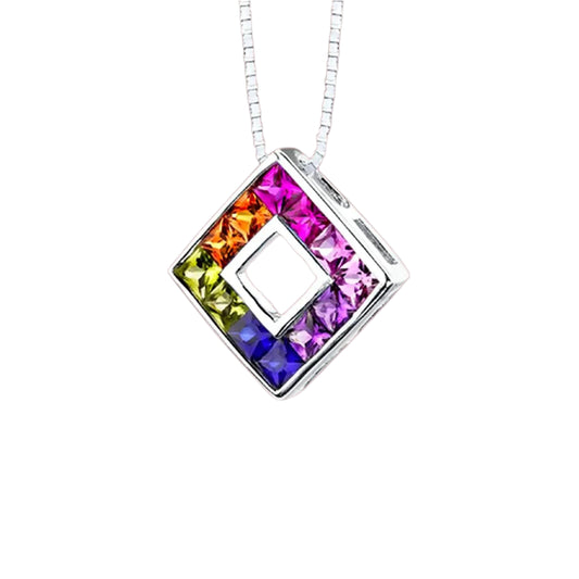 Rainbow Geo Necklace,Rainbow Geo Chew Necklace,GEO CUBE FRESH RAINBOW NECKLACE - Baza Boutique 