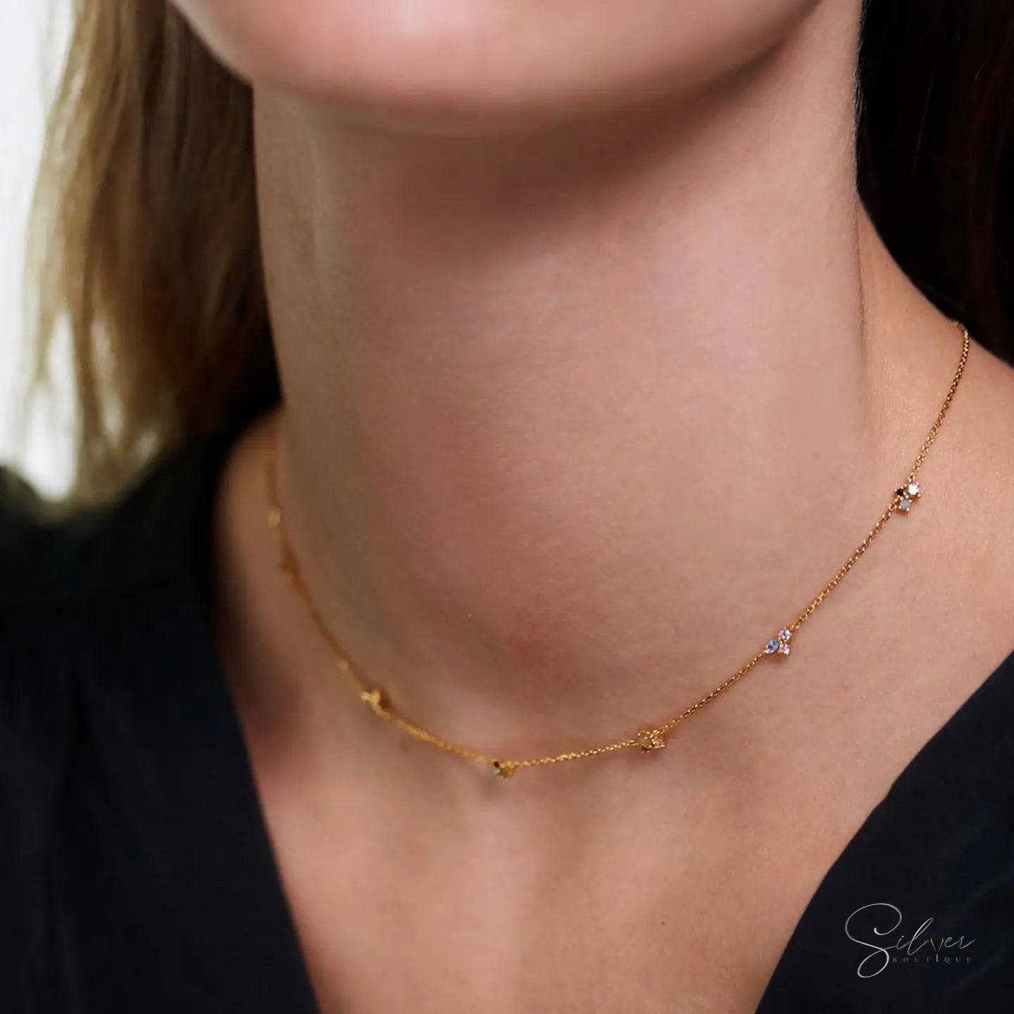 Stone choker necklace, Delicate Gemstone Choker, Labradorite Beaded Necklace, Birthday Gift for Teen, Stone Wire Wrapped, Stone Beaded Choker, Gift for Daughter - Baza Boutique 