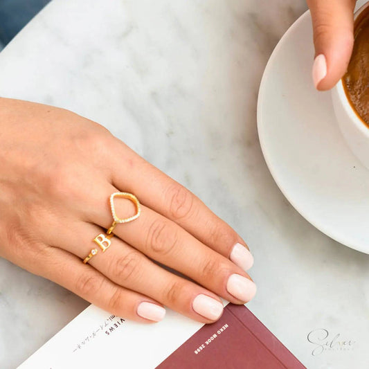 Open initial ring,Sterling Silver Name Ring-Personalized Ring-Customized jewelry-Letter Rings-Initial Ring - Baza Boutique 