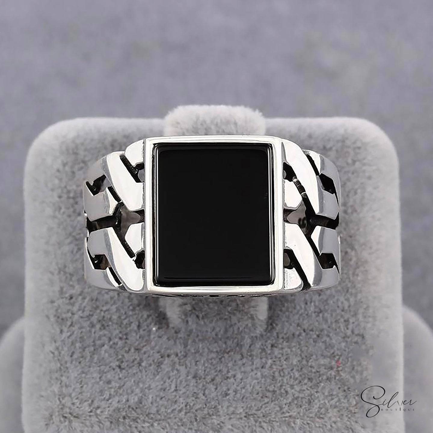 Braided Onyx Ring in Sterling Silver - Baza Boutique 