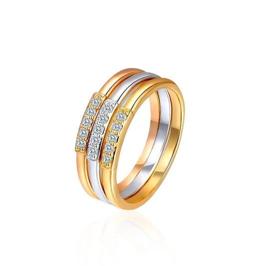 Mid-Way Stacking Ring - Gold, Silver & Rose Gold with American Diamonds - Baza Boutique 