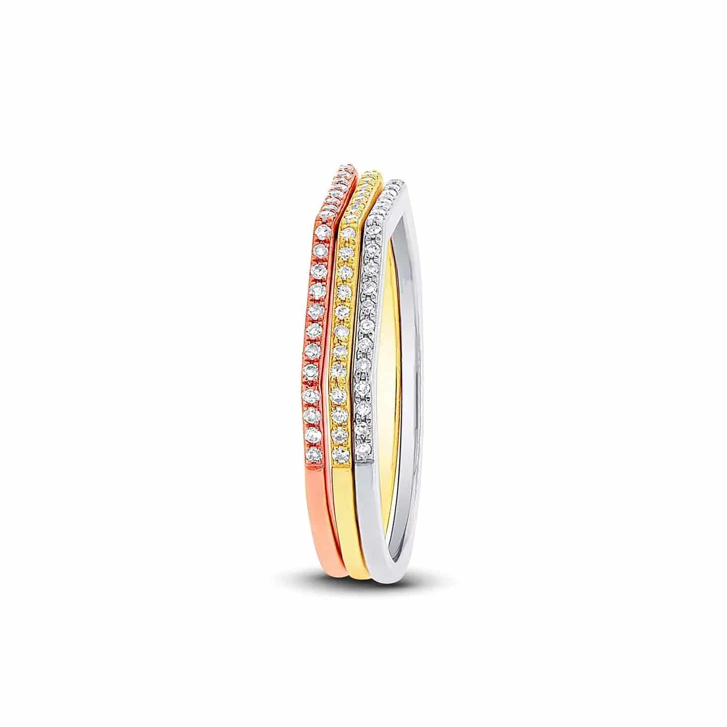 Geometrical Stacking Ring - Hexagon Tri-Tone with Diamonds - Baza Boutique 